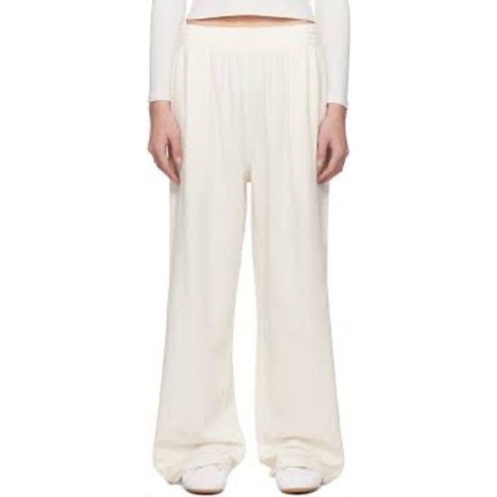 Skims Rib Lounge Pants Womens Small Bone White Wide Leg High Waisted Modal